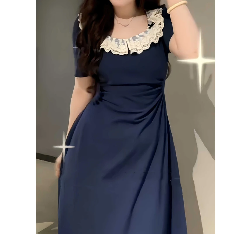 大码法式甜美气质连衣裙女夏季2025收腰胖mm新款裙子独特别致遮肉