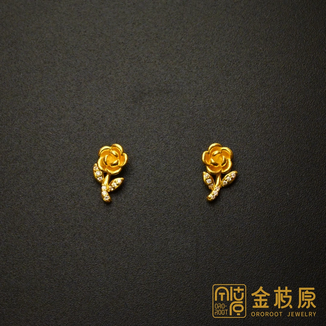 【金枝原】足金999 莫桑迷你玫瑰花耳钉