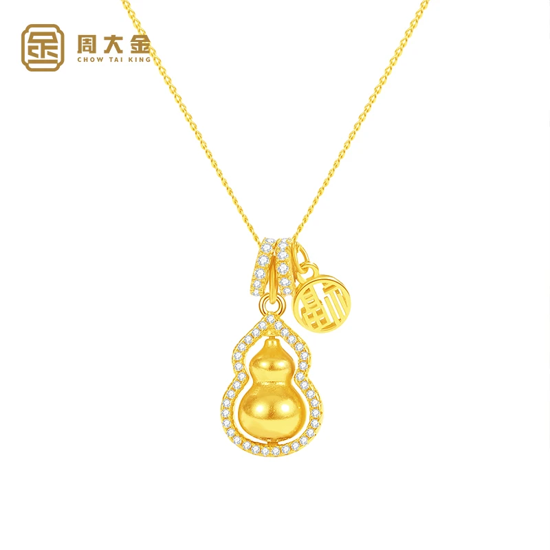 坠链均925银 周大金古法葫芦项链女纯银锁骨新中式可旋转福禄吊坠