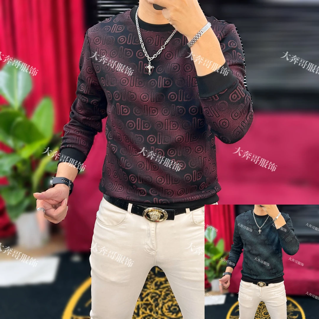 【大奔哥】2025秋冬款男士时尚休闲百搭字母渐变高品质潮流长袖T恤