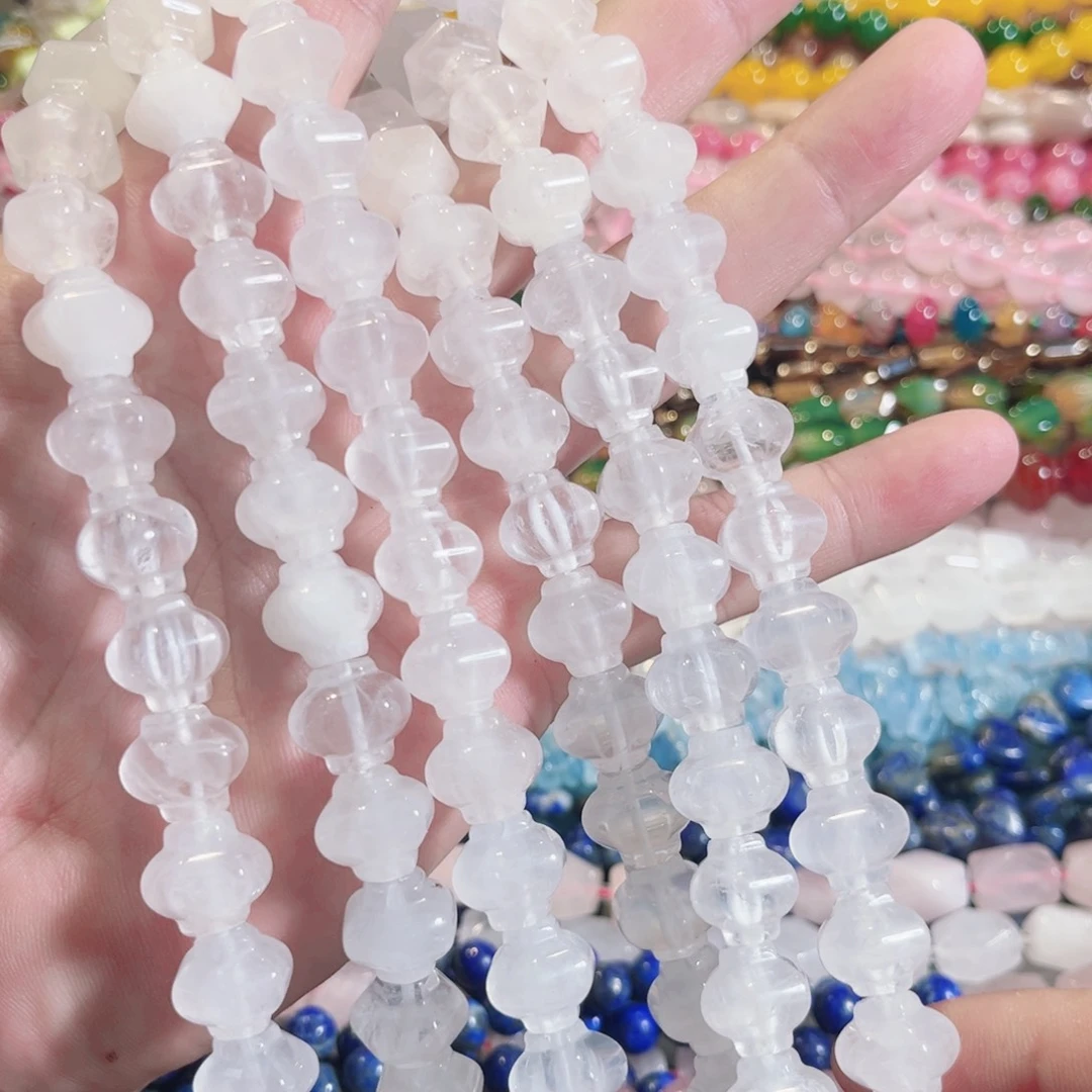 未镶嵌玛瑙/玉髓珠宝半成品白水晶雕刻灯笼一条13mm