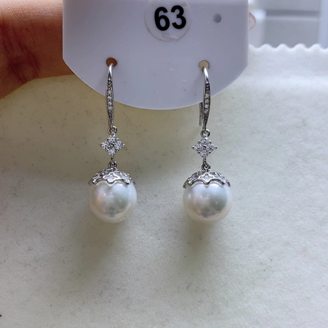 银S925镶嵌淡水珍珠耳饰