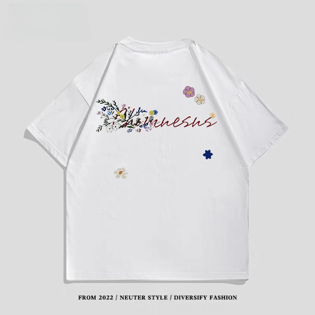 夏季2025新款美式复古花卉印花短袖T恤男女宽松休闲潮流半袖上衣