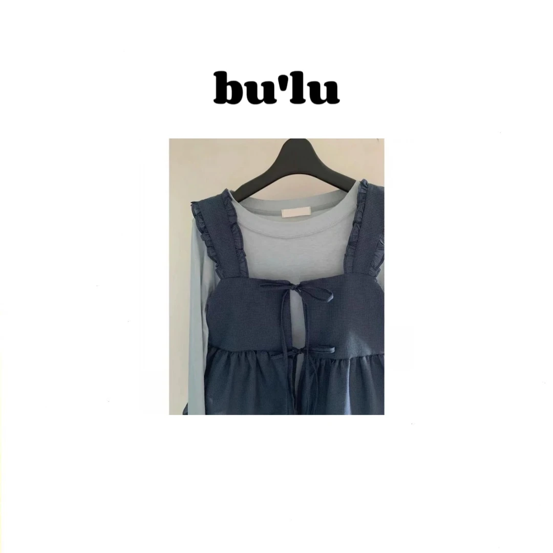 bu'lu “甜美心动”~木耳边蝴蝶结系带两穿两件套