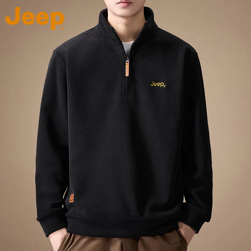 JEEP吉普官方立领半拉链卫衣男士冬季摇粒绒休闲套头美式运动上衣