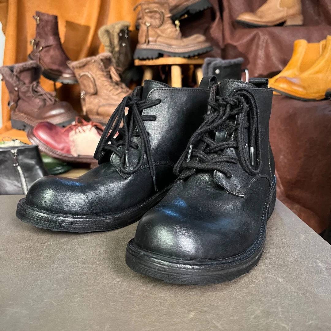 蒙M（换季清仓）高档马皮轻奢女款黑色高颜值洋气真皮百搭小短靴子