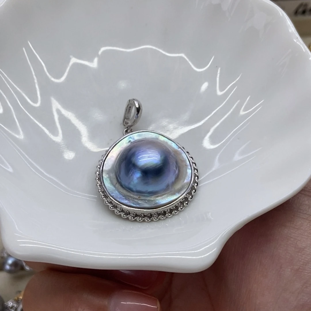 银S925镶嵌拼合珍珠（马贝珠）吊坠(不含链)