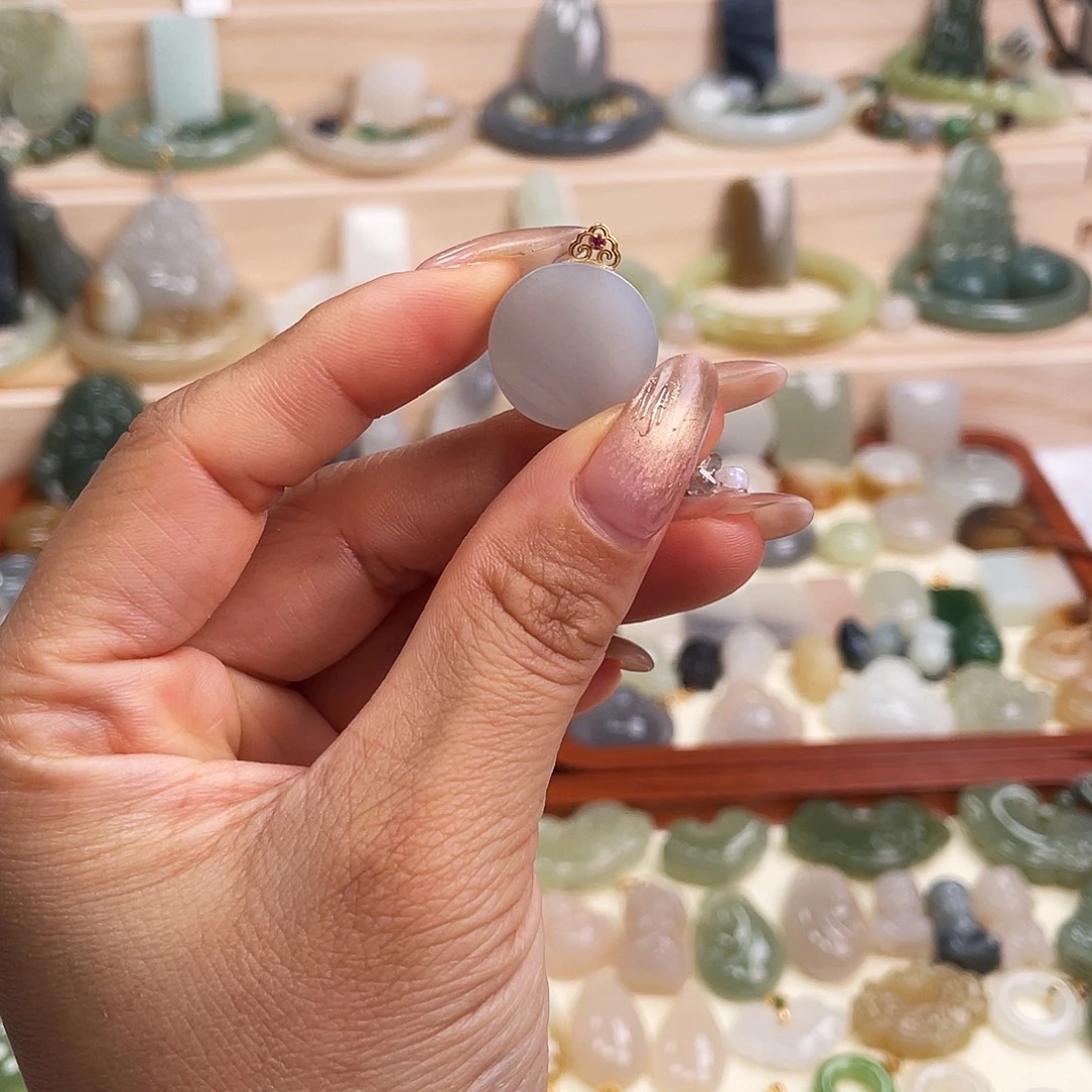 和田玉18K金镶嵌吊坠(不含链)