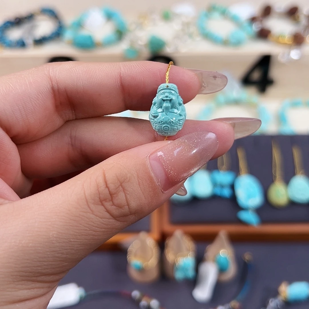 绿松石未镶嵌把件财神爷爷配饰