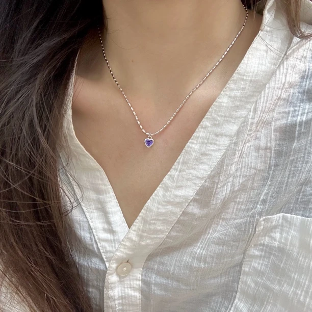 坠链均925银锆石 十里间【甜美爱心】小清新锆石爱心百搭S925银项链