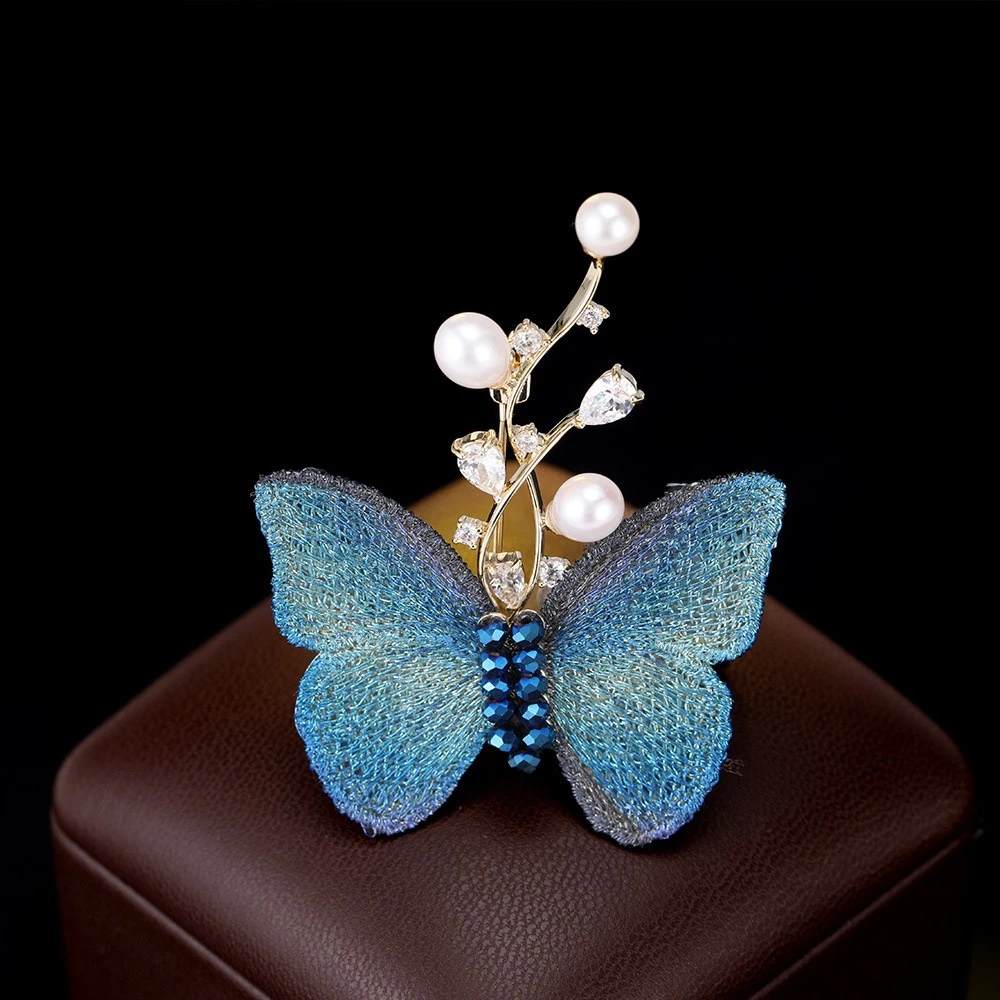 铜合金胸针 国潮奢华【蓝绮蝶】刺绣蝴蝶胸针 服饰百搭胸花