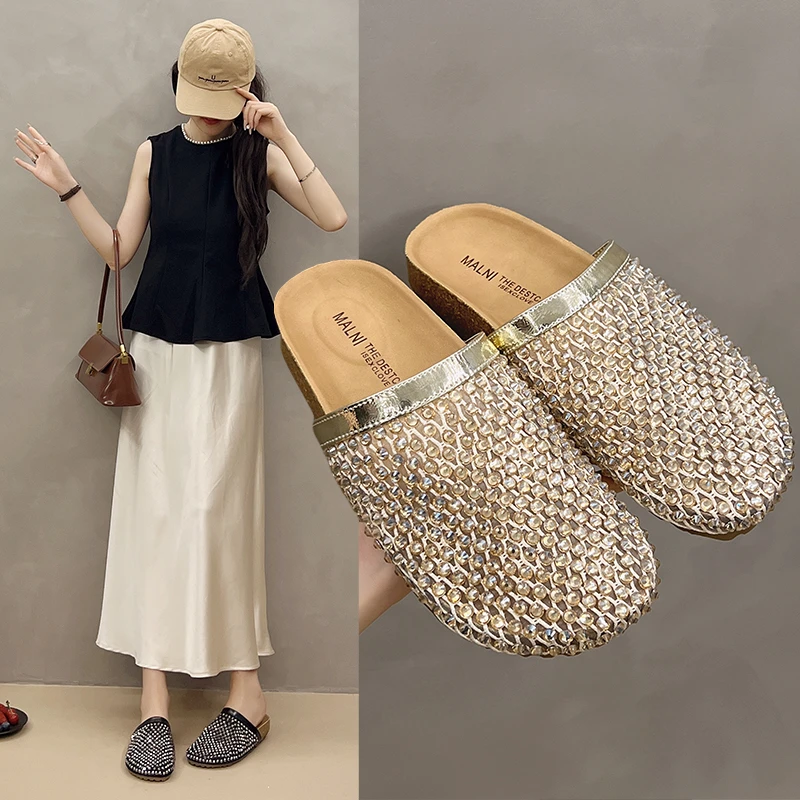 包头2025钻镂网纱空松弛半托鞋凉拖鞋外出夏季爆款女鞋