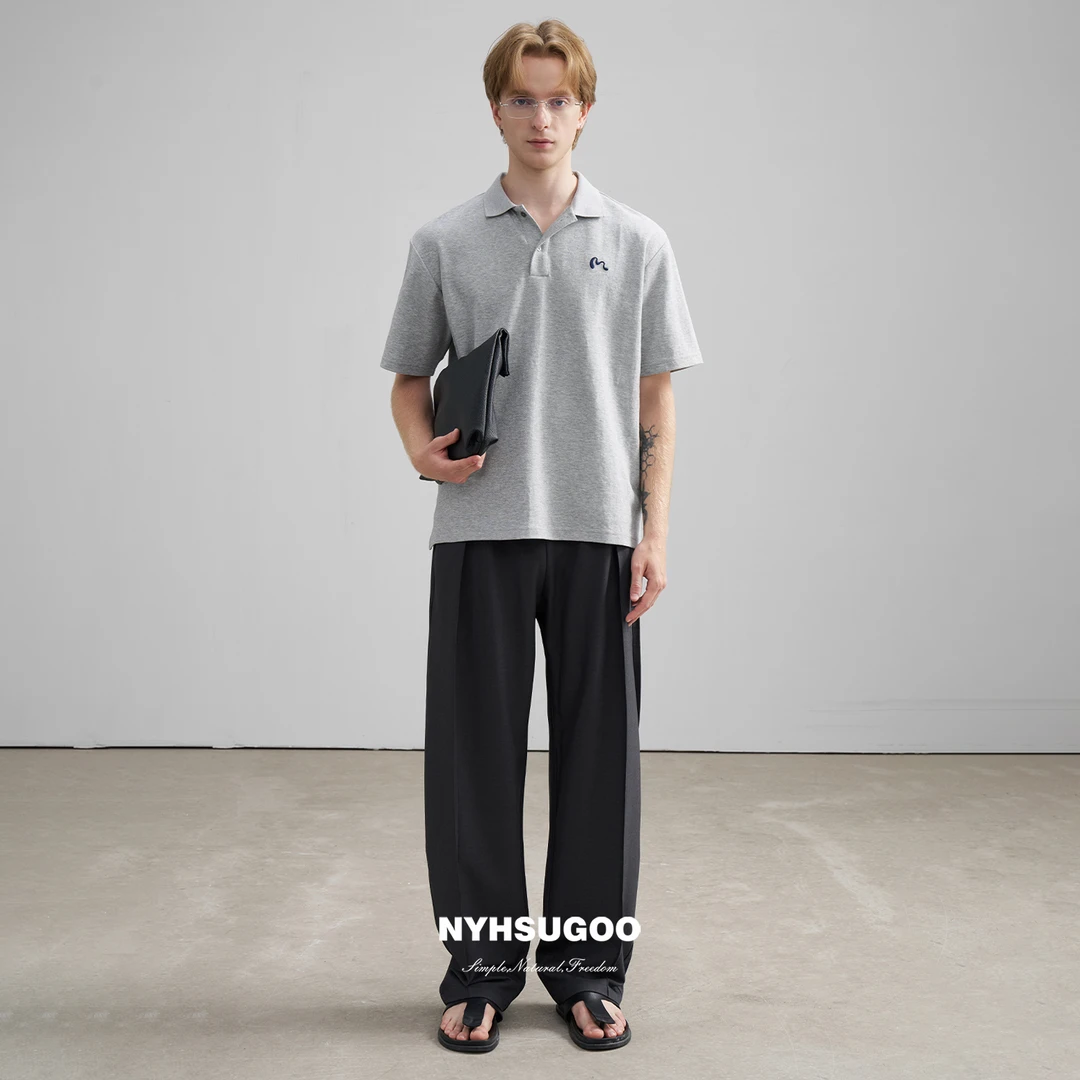 NYHSUGOO/南乙夏季新品男士高密定织POLO衫上衣3628重磅休闲短袖