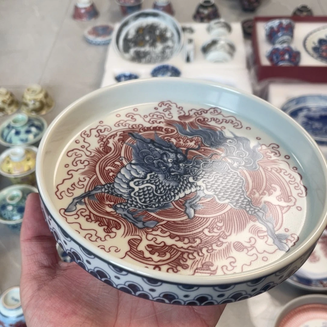 瓷片景德镇麒麟踏浪大壶承