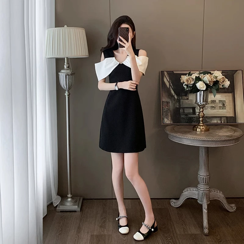 La babite高级感黑色茶歇法式连衣裙女2025夏季新款女神范小黑裙