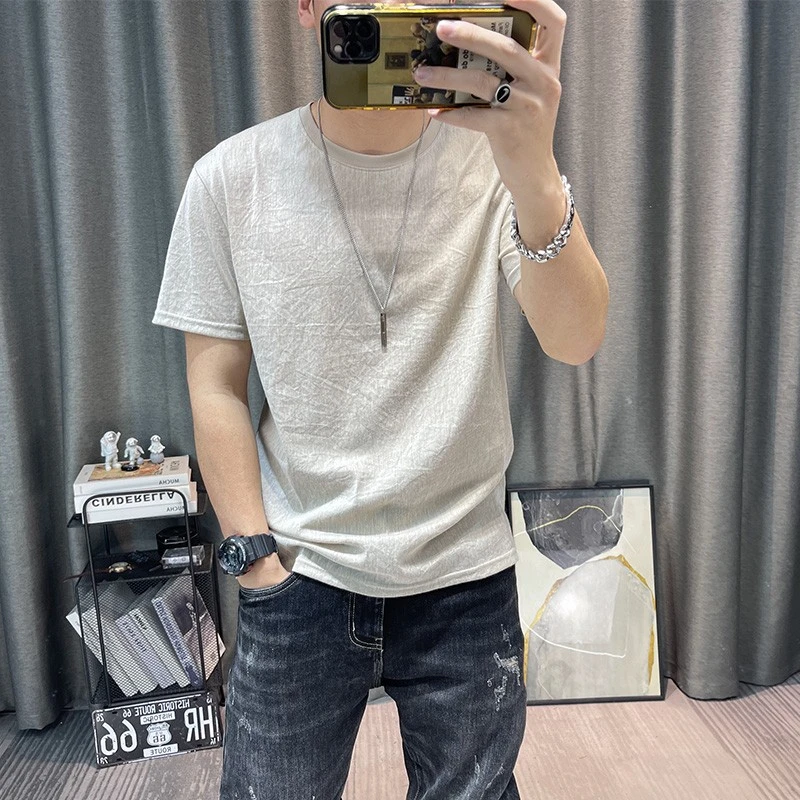 纯色棉麻短袖t恤衫2025夏季新款麻料棉麻超薄上衣修身半袖体恤衫