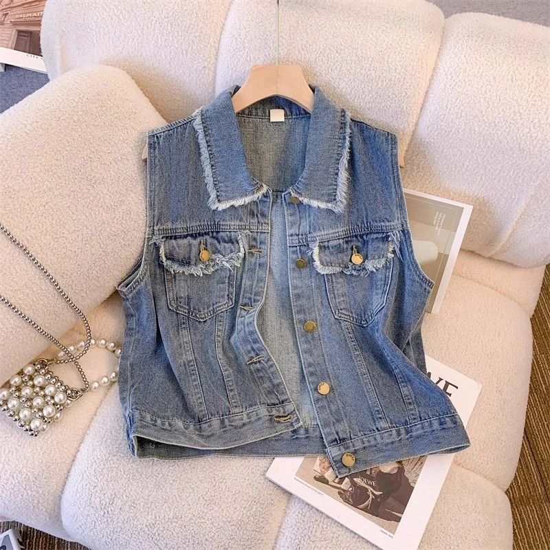复古牛仔马甲女夏季薄款小个子坎肩上衣2025新款无袖马夹背心外套