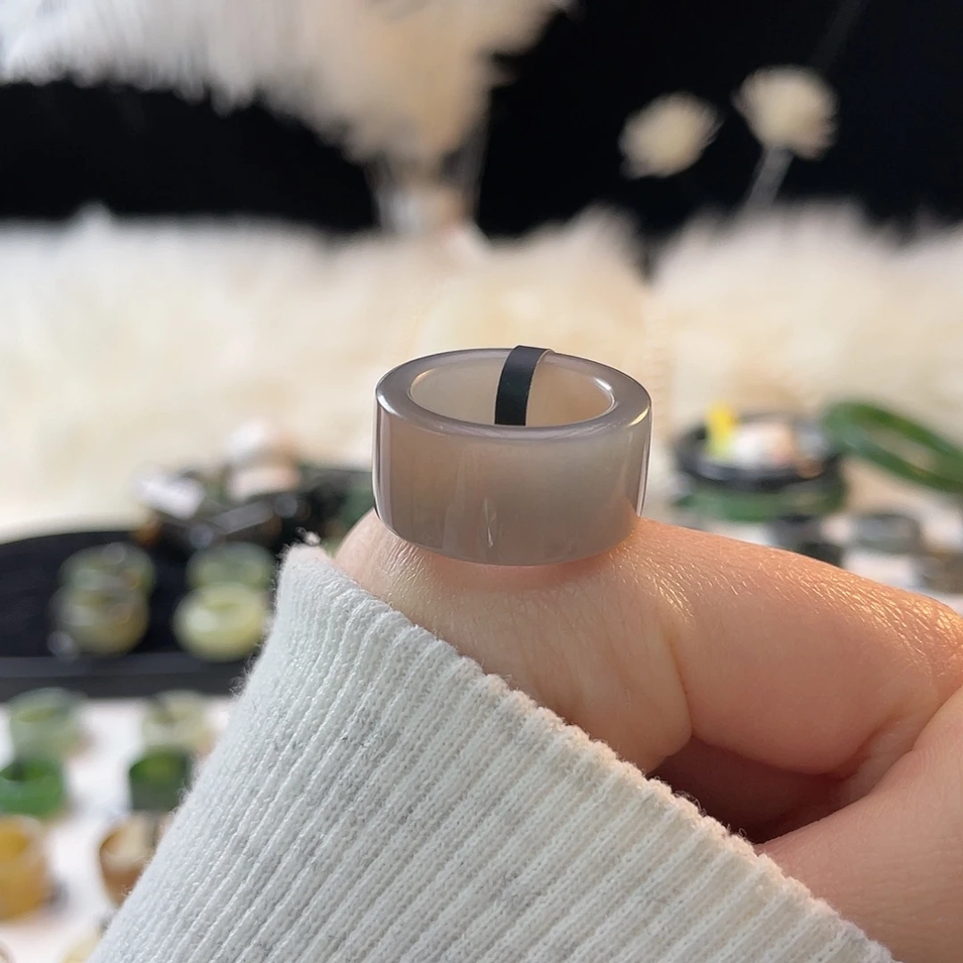 和田玉未镶嵌戒指k77冰烟紫直切16.4mm