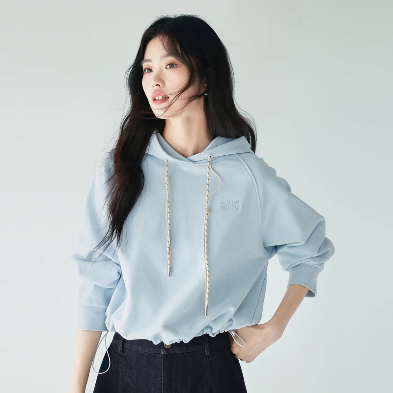 伊芙丽绣花短款连帽卫衣女25夏季春游新派简约休闲上衣1G1901301