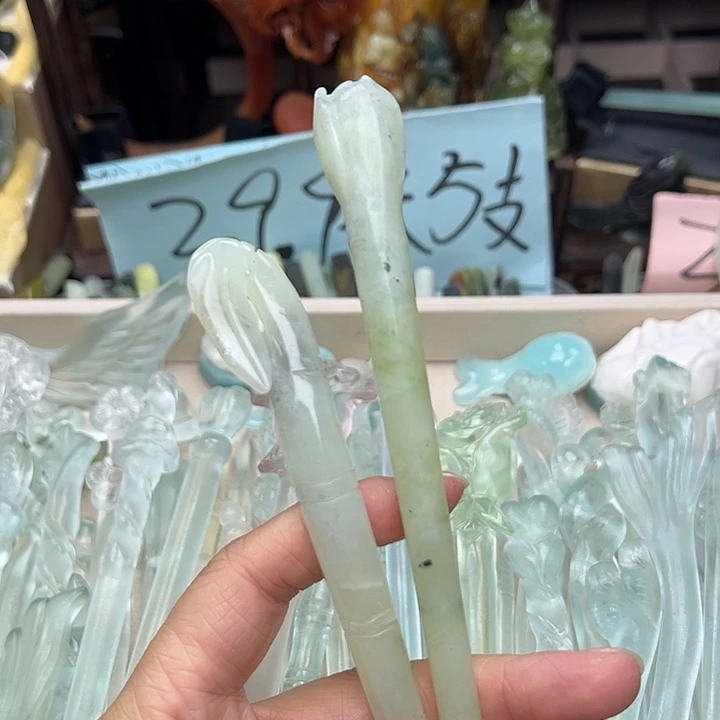 蛇纹石玉未镶嵌发簪2支