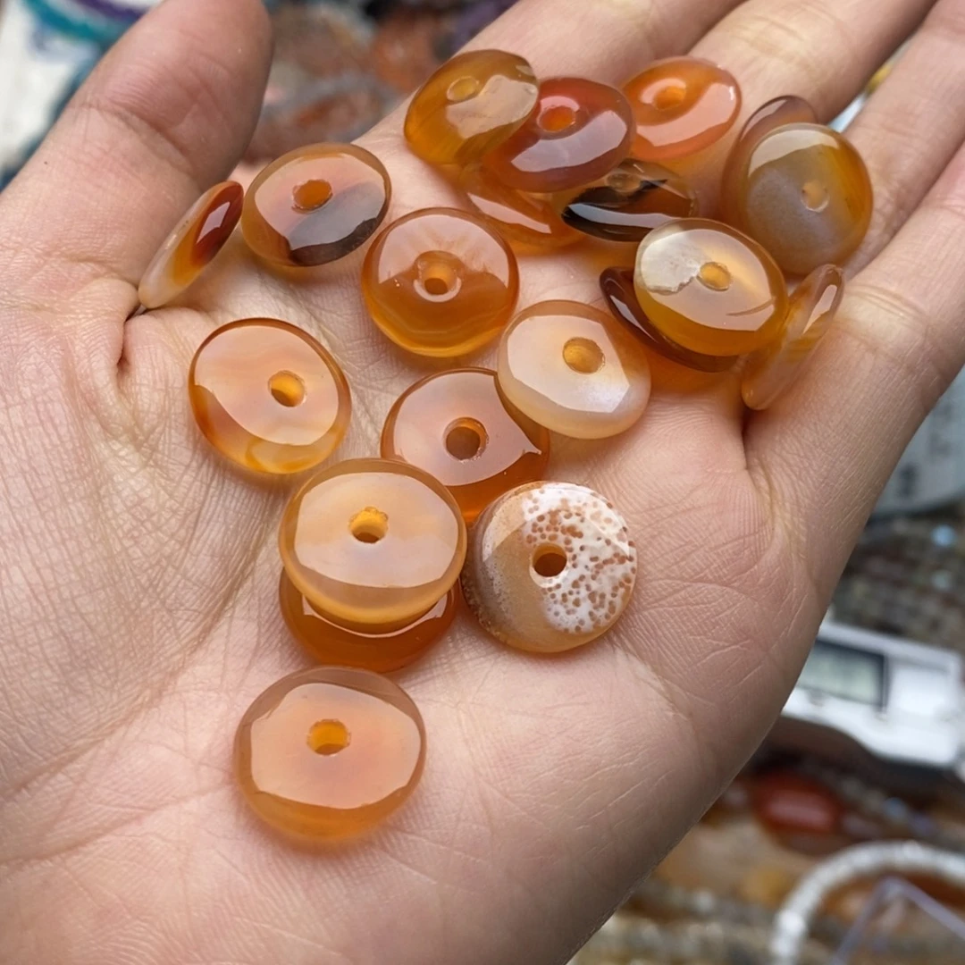 玛瑙/玉髓未镶嵌珠宝半成品六个装纯天然橘红玛瑙平安扣14mm