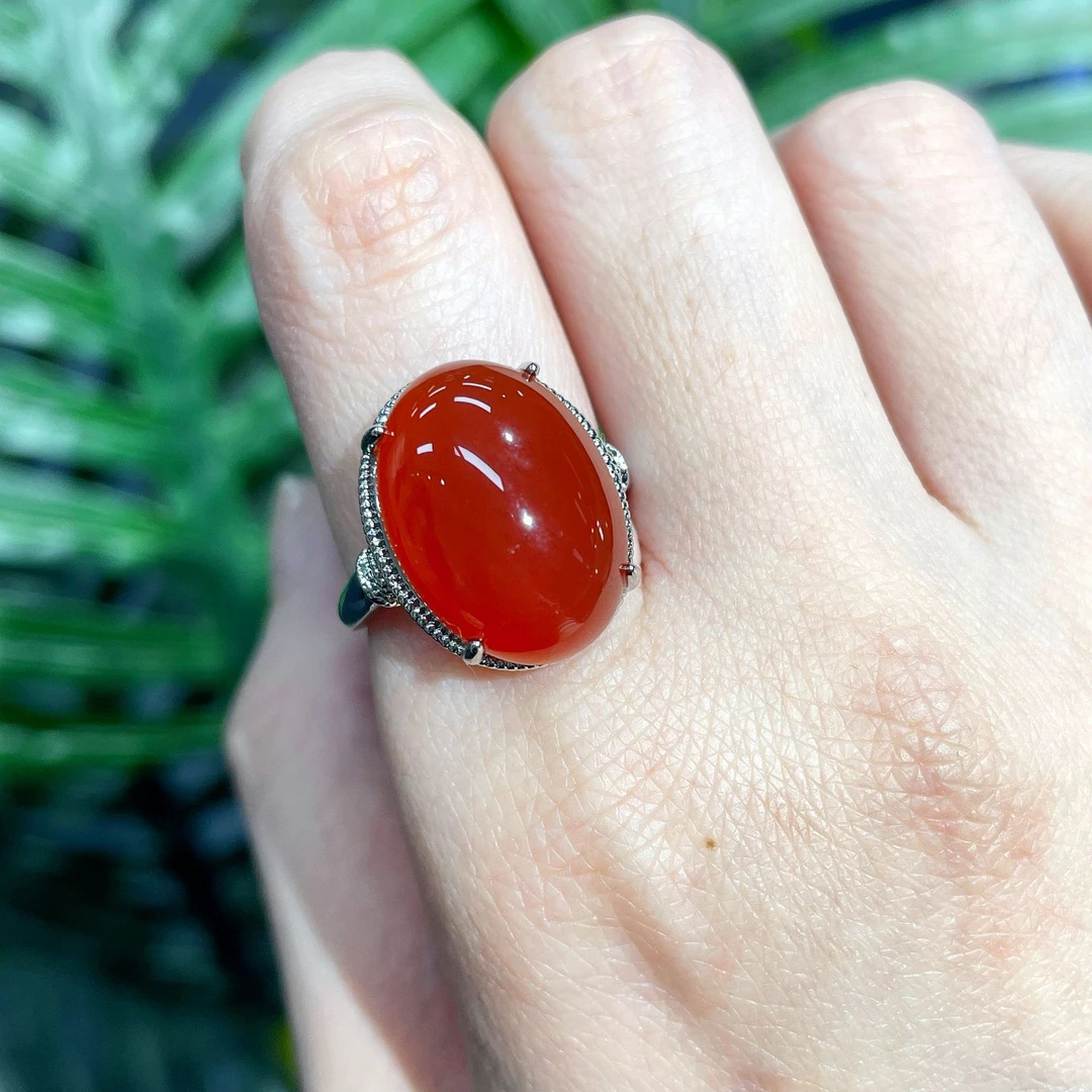 天然正品满肉冰红超大颗鸽子蛋戒-13*18mm