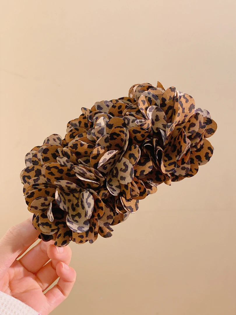 复古豹纹花朵香蕉扭扭夹女后脑勺大号发夹高级感马尾竖夹发卡头饰