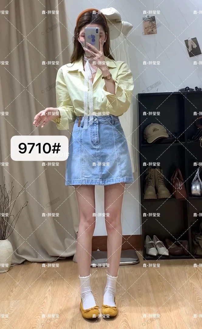 无运险【JIAXUPANG】拼剪牛仔短裙