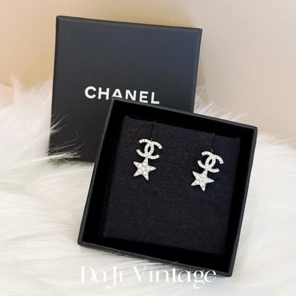 大吉中古/Chanel香奈儿双c星星镶钻银色耳钉