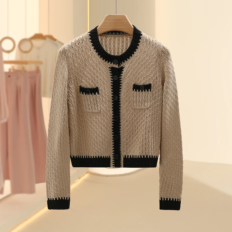 【片】复古撞色百搭时尚针织开衫2025春季新款七号铺品牌女装