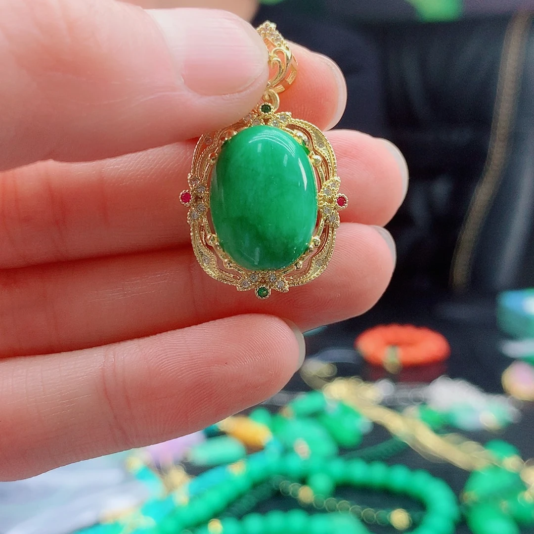 翡翠银S925镶嵌颈饰q