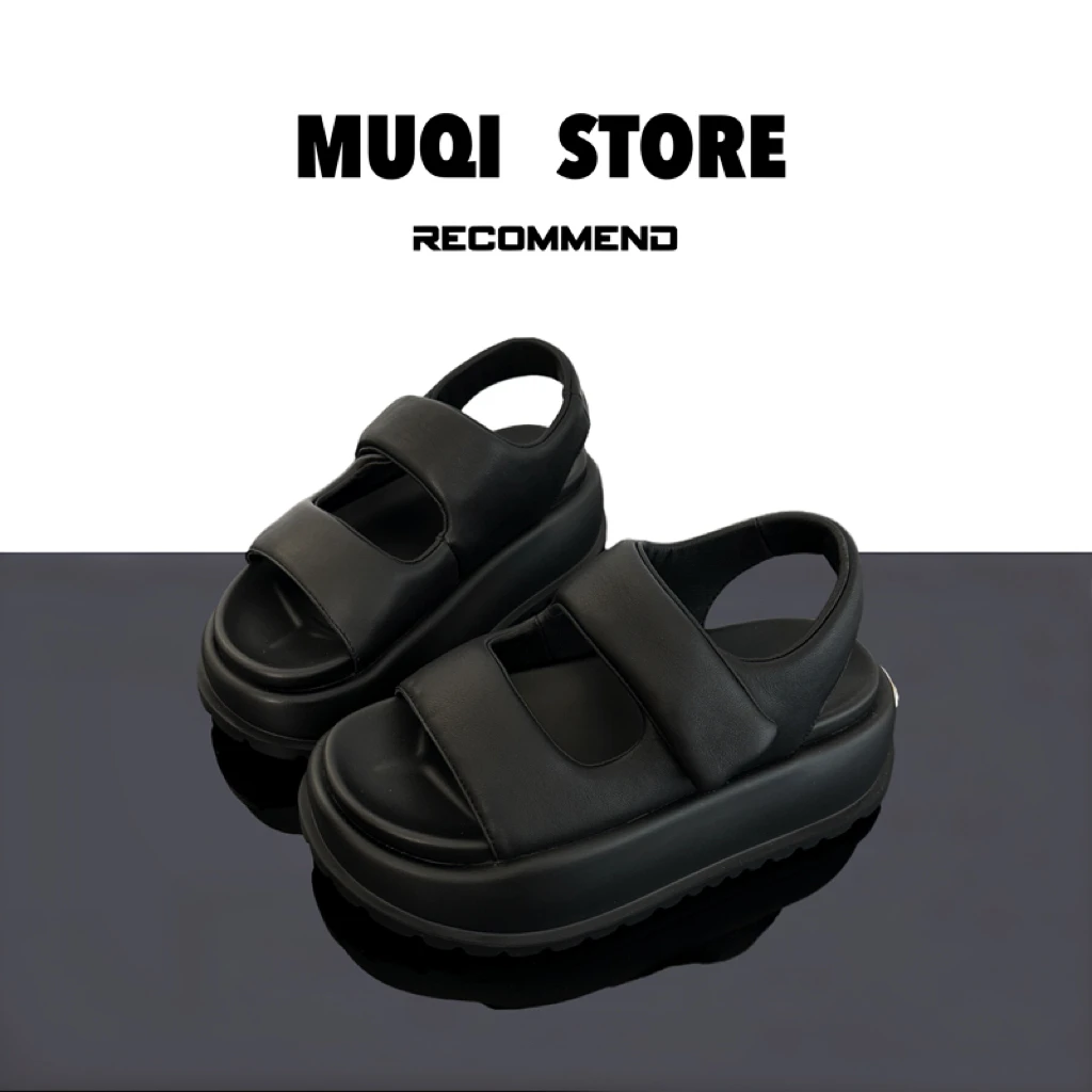 MUQI「羊皮」欧货厚底凉鞋2025夏季新款百搭勃肯鞋增高休闲罗马鞋
