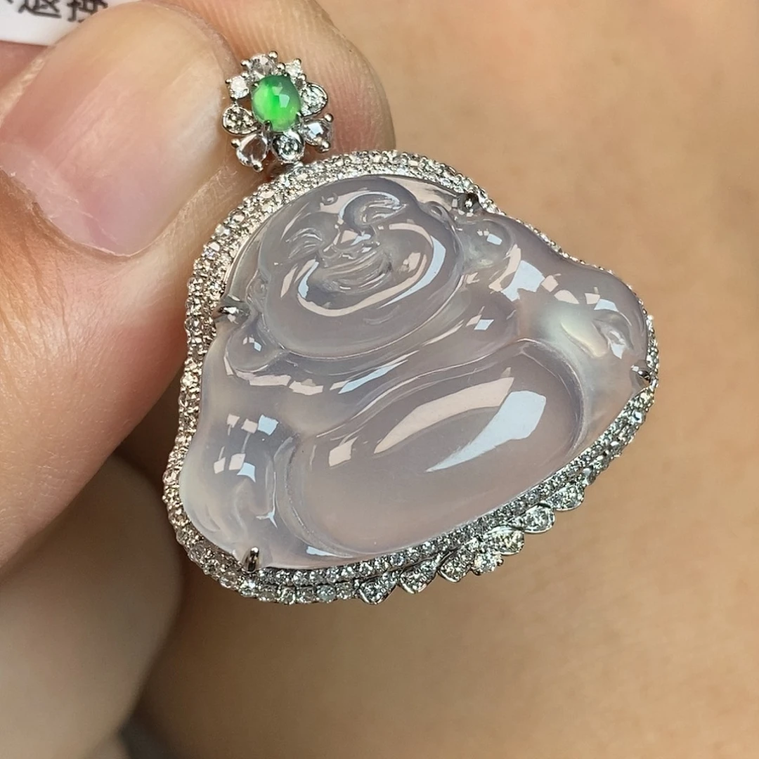 翡翠18K金镶嵌颈饰佛公