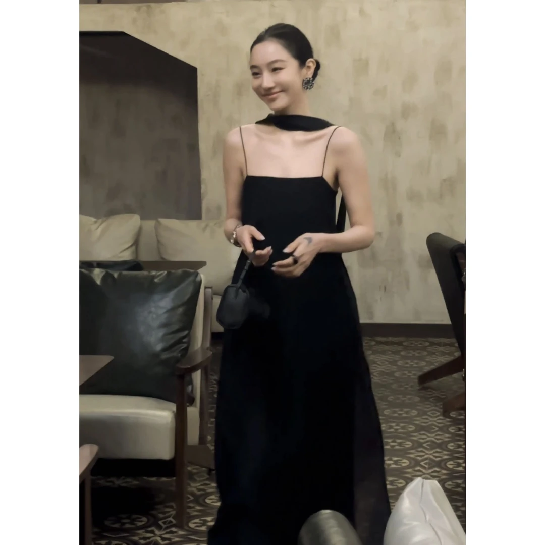 LiHuiEr李慧儿【缪斯权杖】2025显瘦高级小众女黑色飘带连衣裙4067