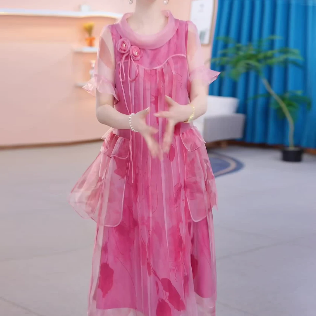 【连衣裙】夏季新款时尚修身法式洋气气质显瘦减龄宽松连衣裙