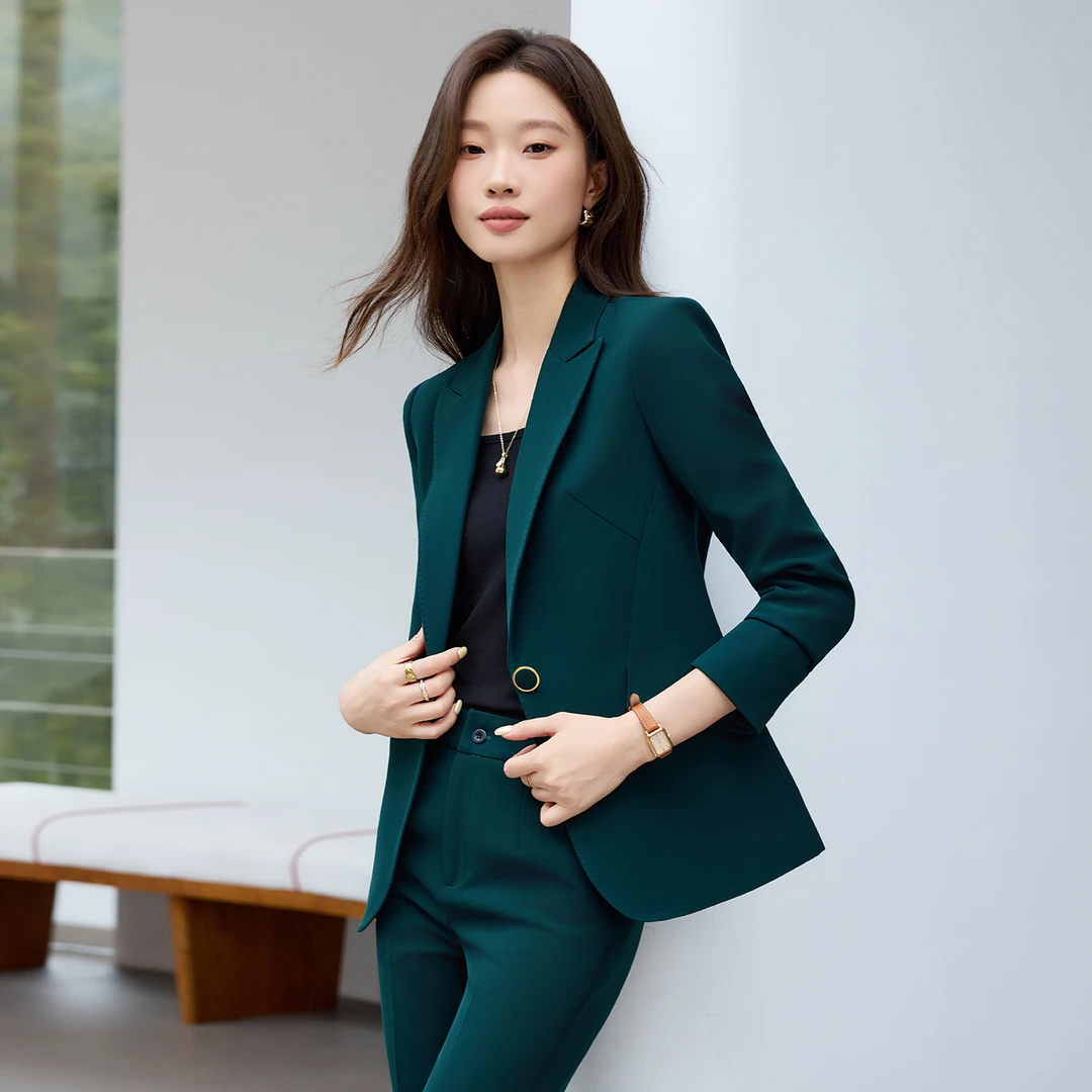 墨绿色西装套装女2025秋季新款小个子高端气质正装女士修身职业装