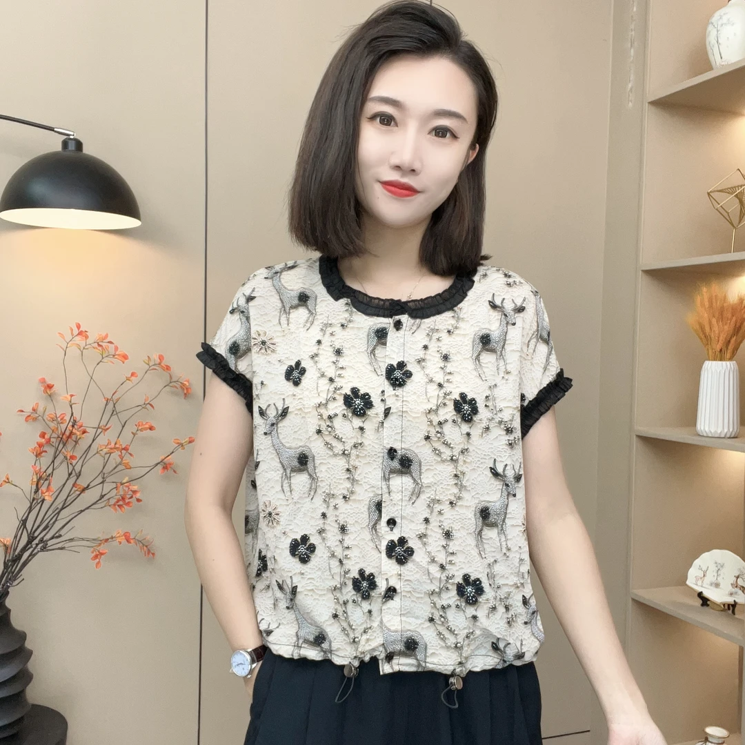 2025新款时尚气质洋气中老年短袖女装中年妈妈夏装上衣