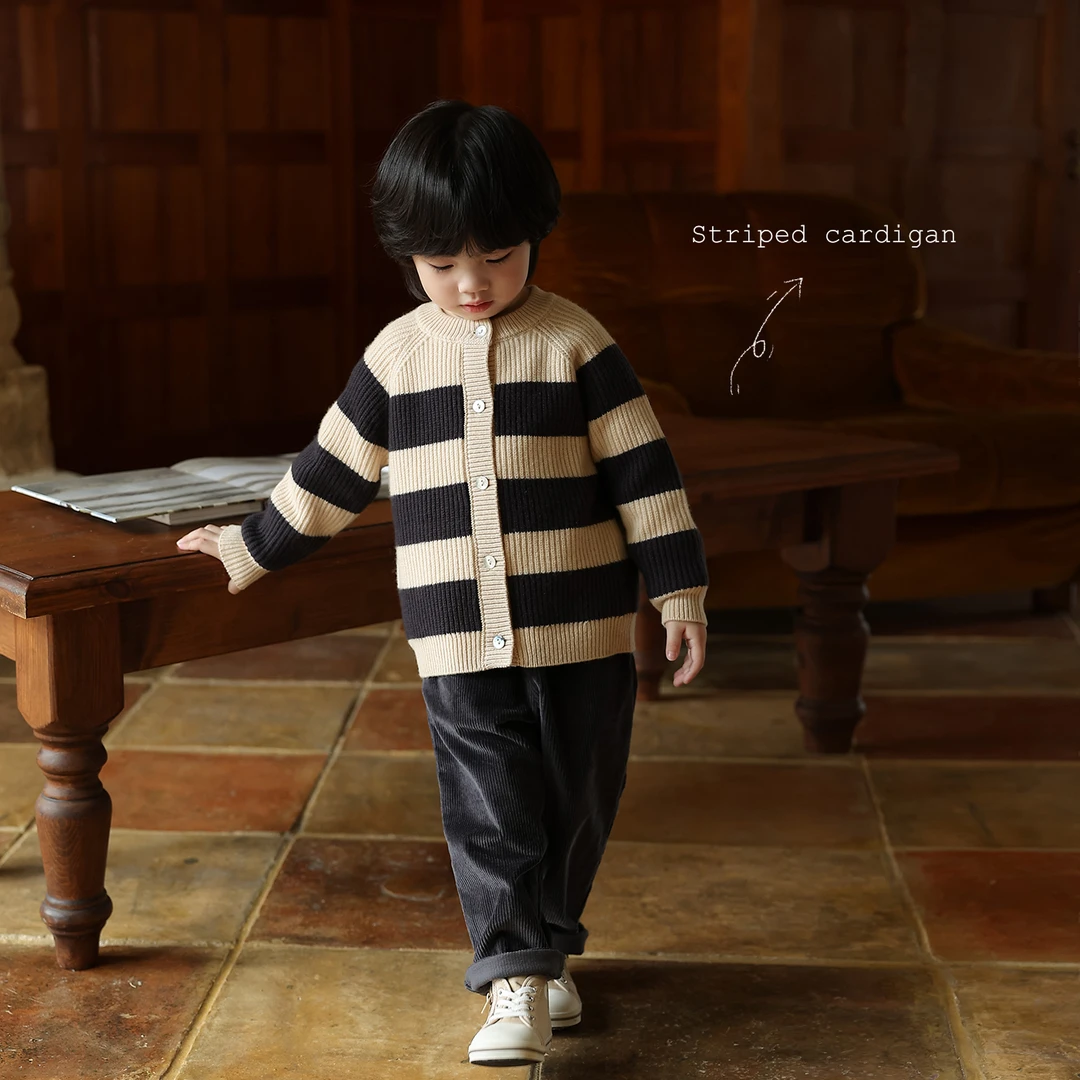 允儿妈男童装宝宝个性时尚软糯羊毛混纺条纹毛衣开衫小童休闲外套