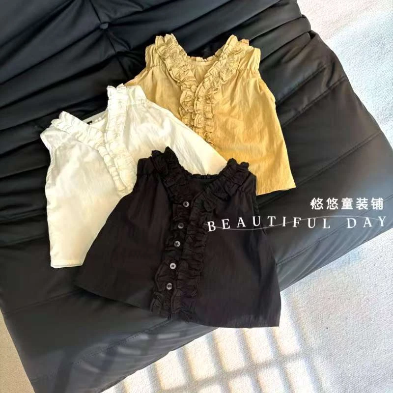 女童夏季新款无袖上衣花边开衫背心女宝宝洋气百搭上衣