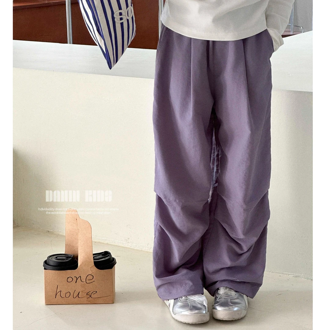 【嗒囜】女童春季宽松百搭工装裤儿童韩版时尚松紧腰直筒休闲裤