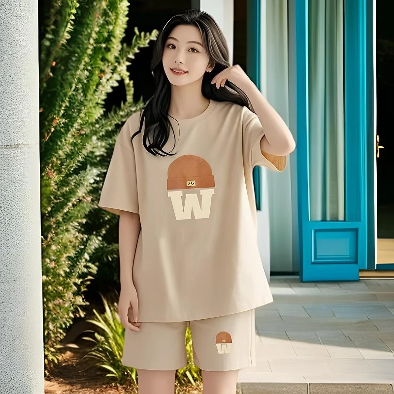 法式休闲套装女装2025新款爆款夏季时尚洋气宽松显瘦运动服两件套