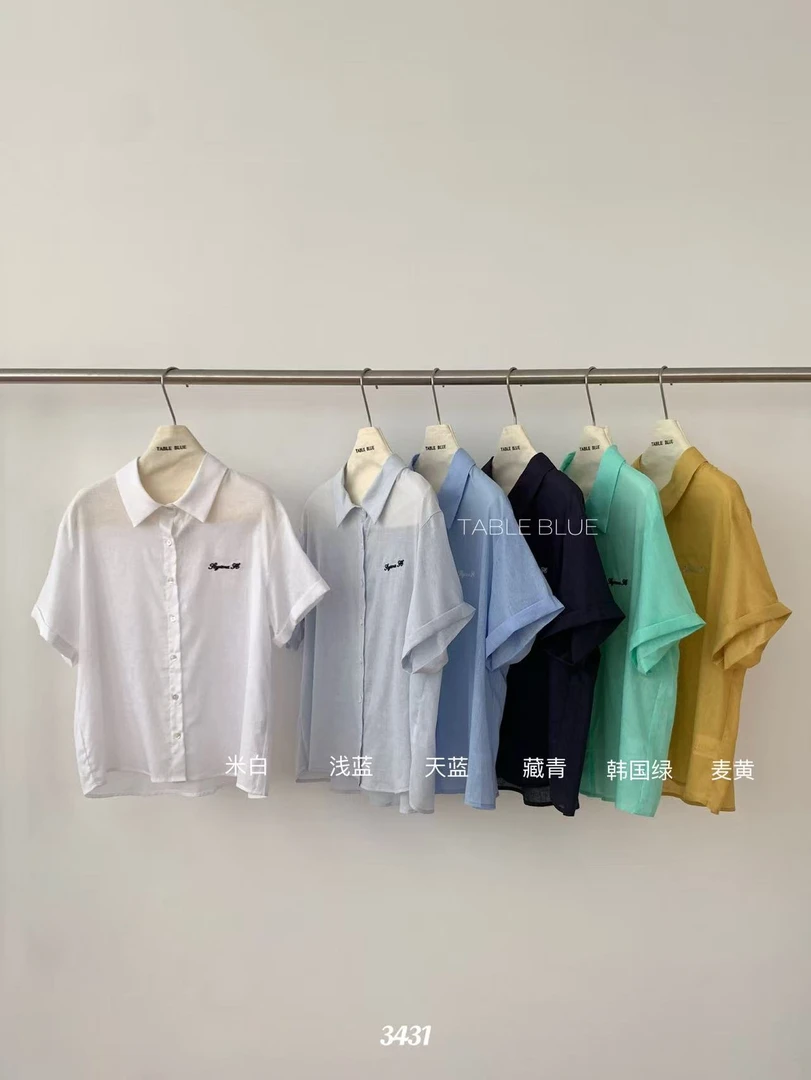 anna@653431 韩系百搭薄款刺绣宽松短袖衬衫 6-6