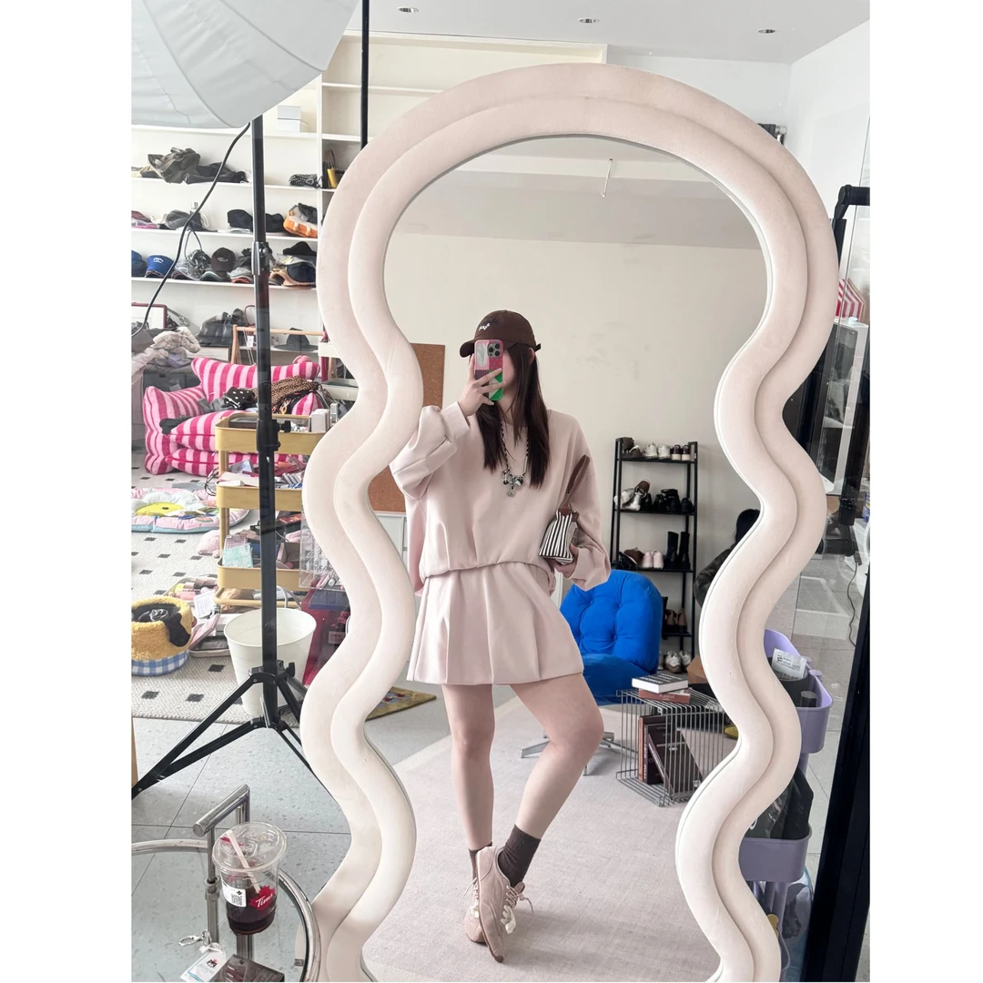 晶咕【曼哈顿少女】纯色前短后长捏褶上衣+欧若风全松紧高腰短裙