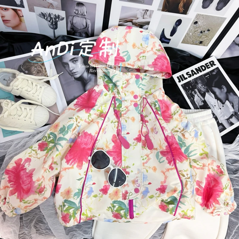 〖ANDI〗订制春季新款中大童女童花朵设计感冲锋衣连帽外套3754