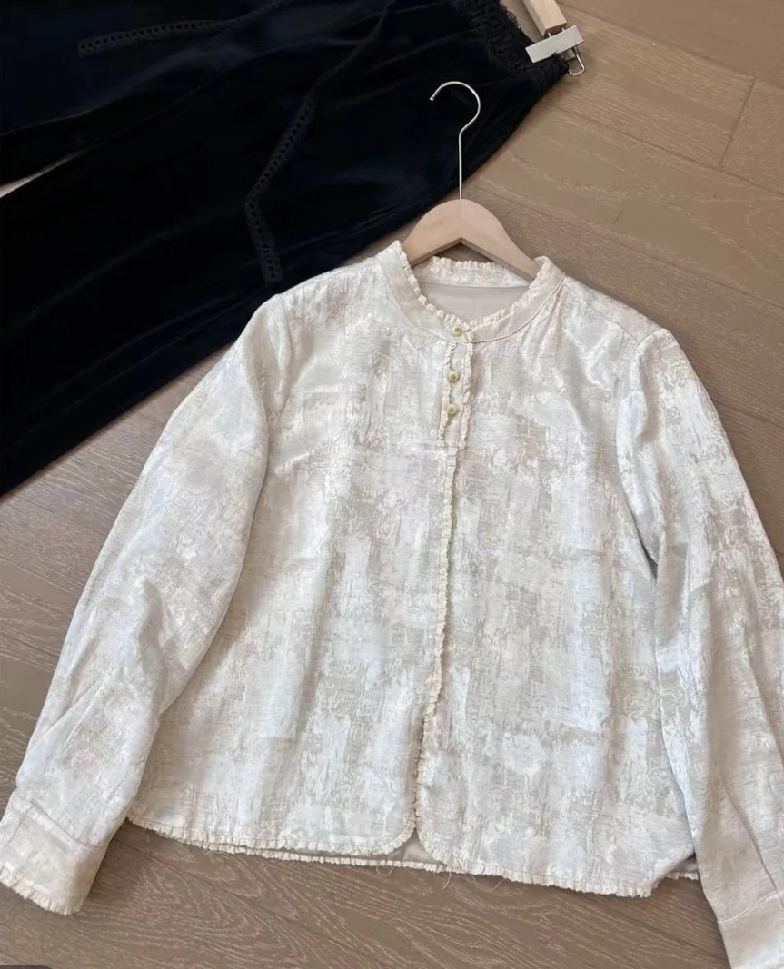 新款法式重工肌理感花边衬衫