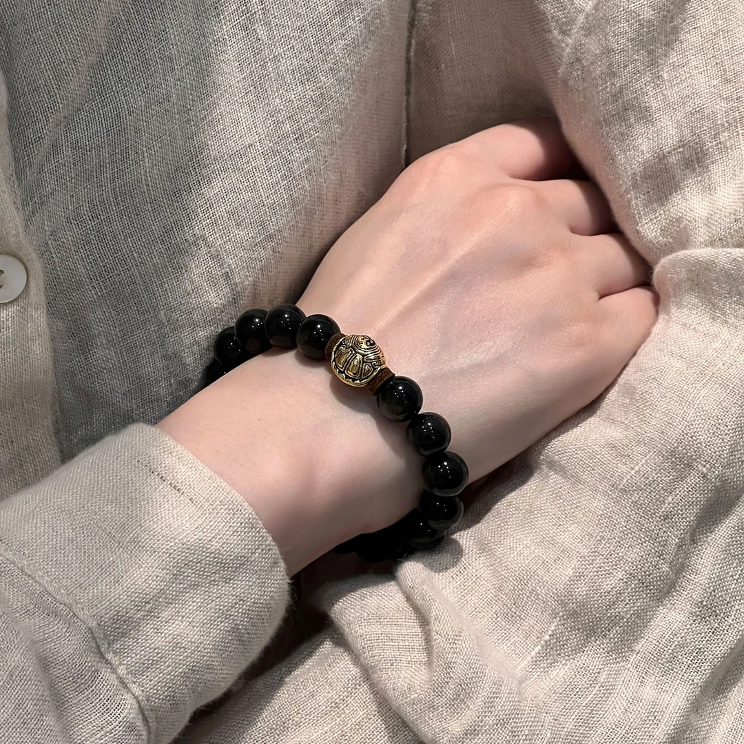 925银手链 大头姐S10972<富甲天下>乌龟背曜曜黑色串珠手链