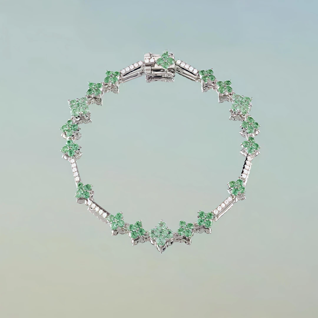 绿花满钻手链设计轻奢气质 8762