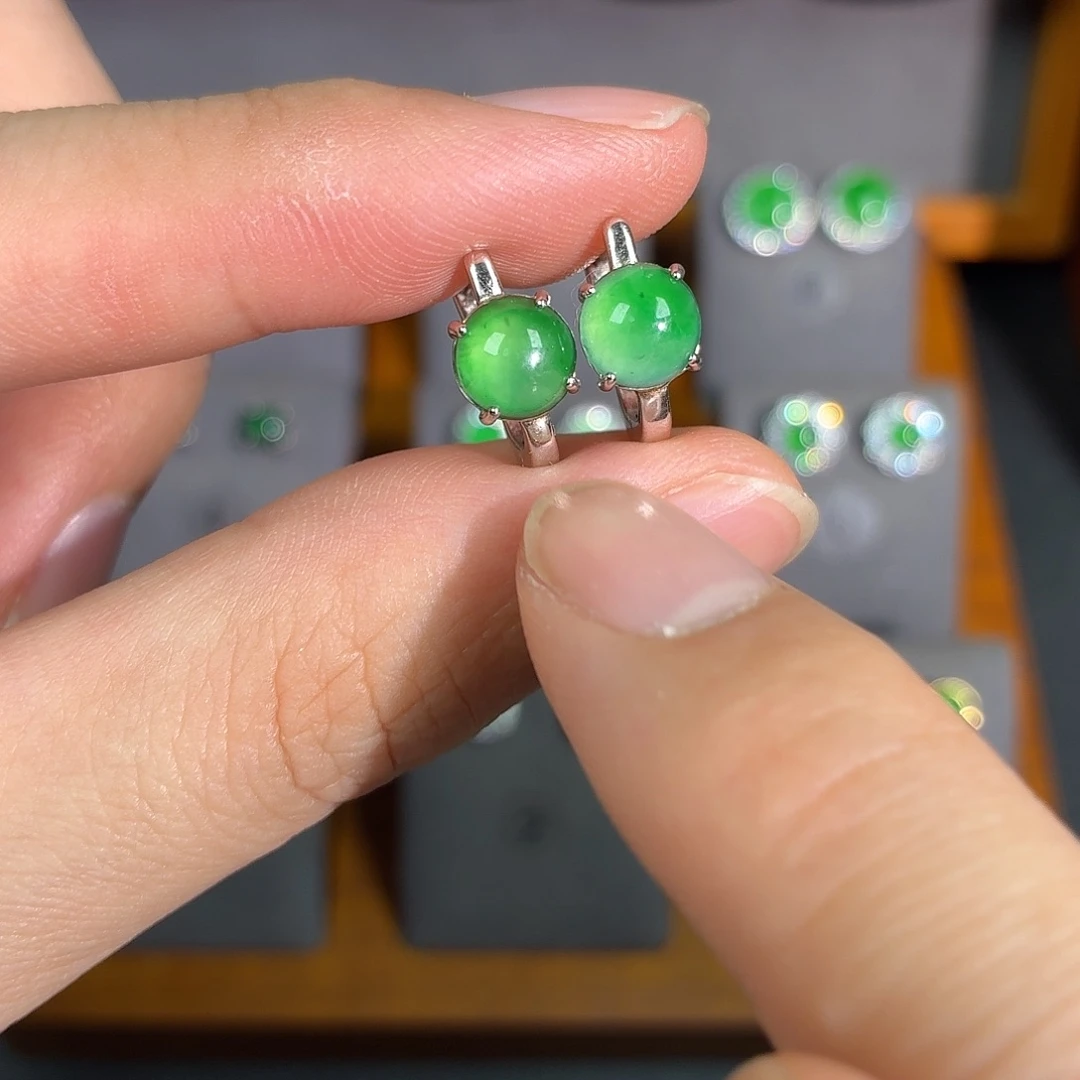 翡翠银S925镶嵌耳饰耳饰