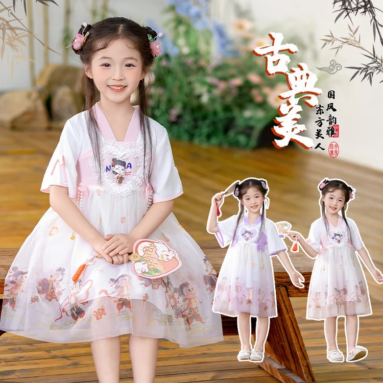 女童春秋新款运洋气童连衣裙古风中国风