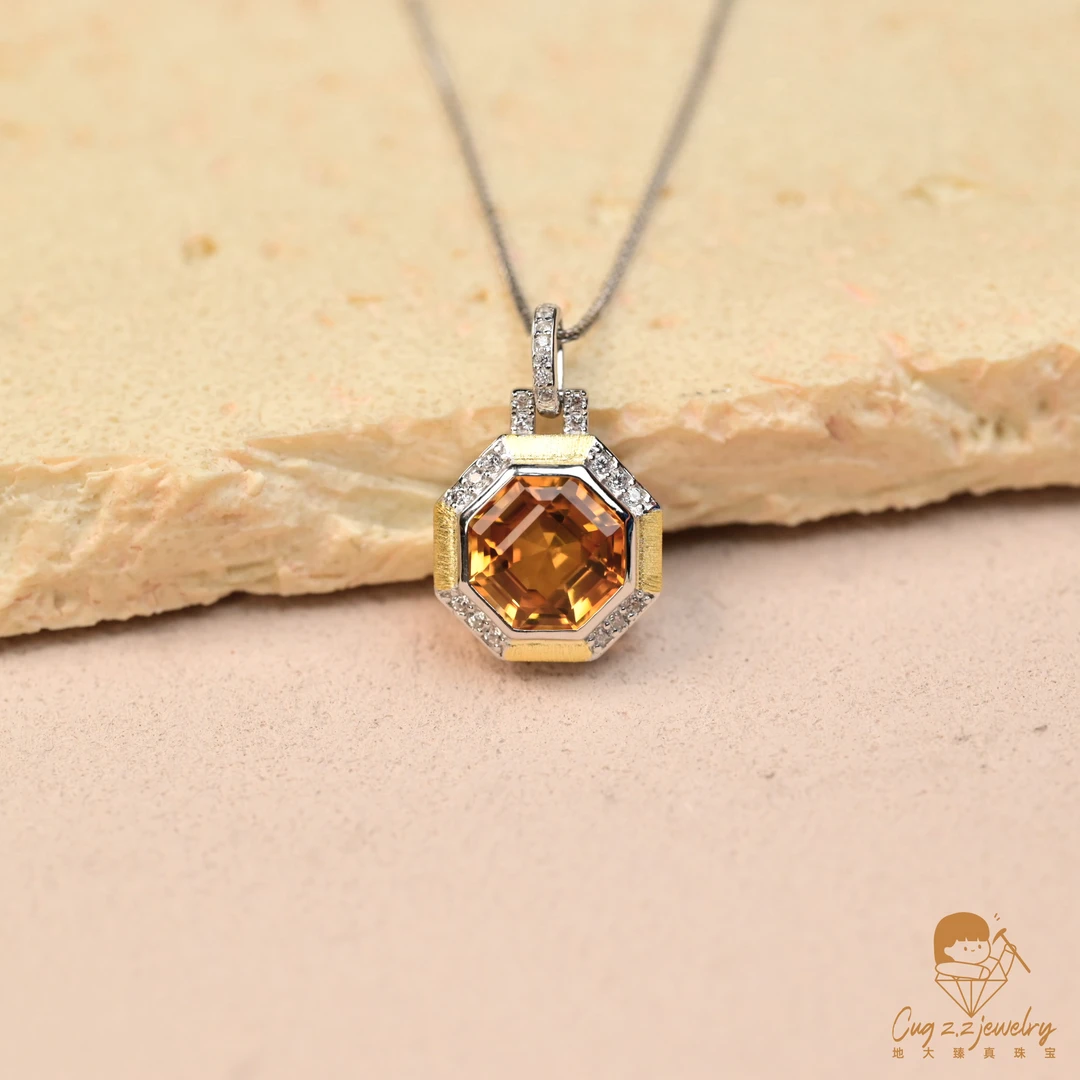 天然黄水晶暴力黄吊坠项链925银